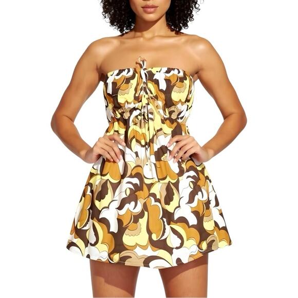 Faithful The Brand PALMIRA Mini Dress ONASSIS Retro Print NWT linen USA 6 - Picture 7 of 8